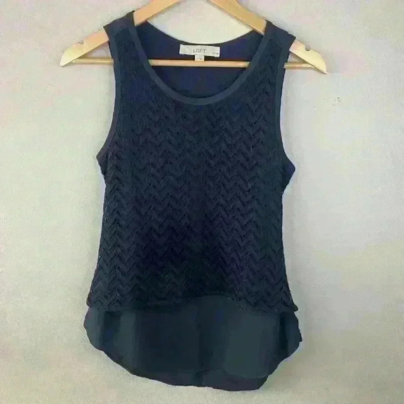 LOFT Tops - Loft Navy Blue Chevron Stitched Layered Asymmetrical Tunic Top Size Small Petit
